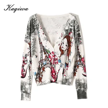 

2020 summer cardigan sun proof air conditioning shirt bicycle red skirt girl landscape print V-neck knitted cardigan women B-147