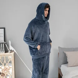 Flannel Men Pajamas Set Thicken Warm Man Winter Pajama Loosen Sweatshirt Hoodies Long Sleeve Pyjamas Soft Homewear Lounge Wear
