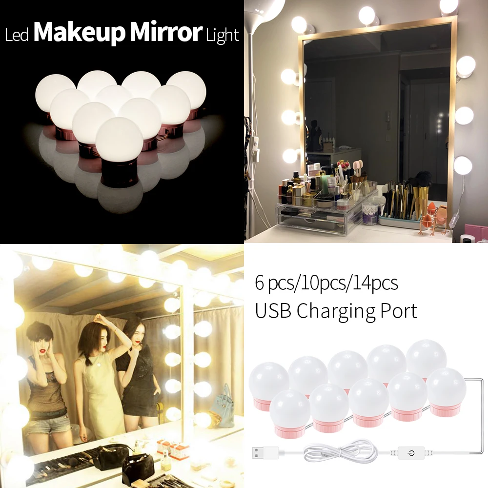  USB LED Light Makeup Mirror LED Lamp 12V LED Hollywood Dressing Mirror Table Vanity Light Bulbs Ste