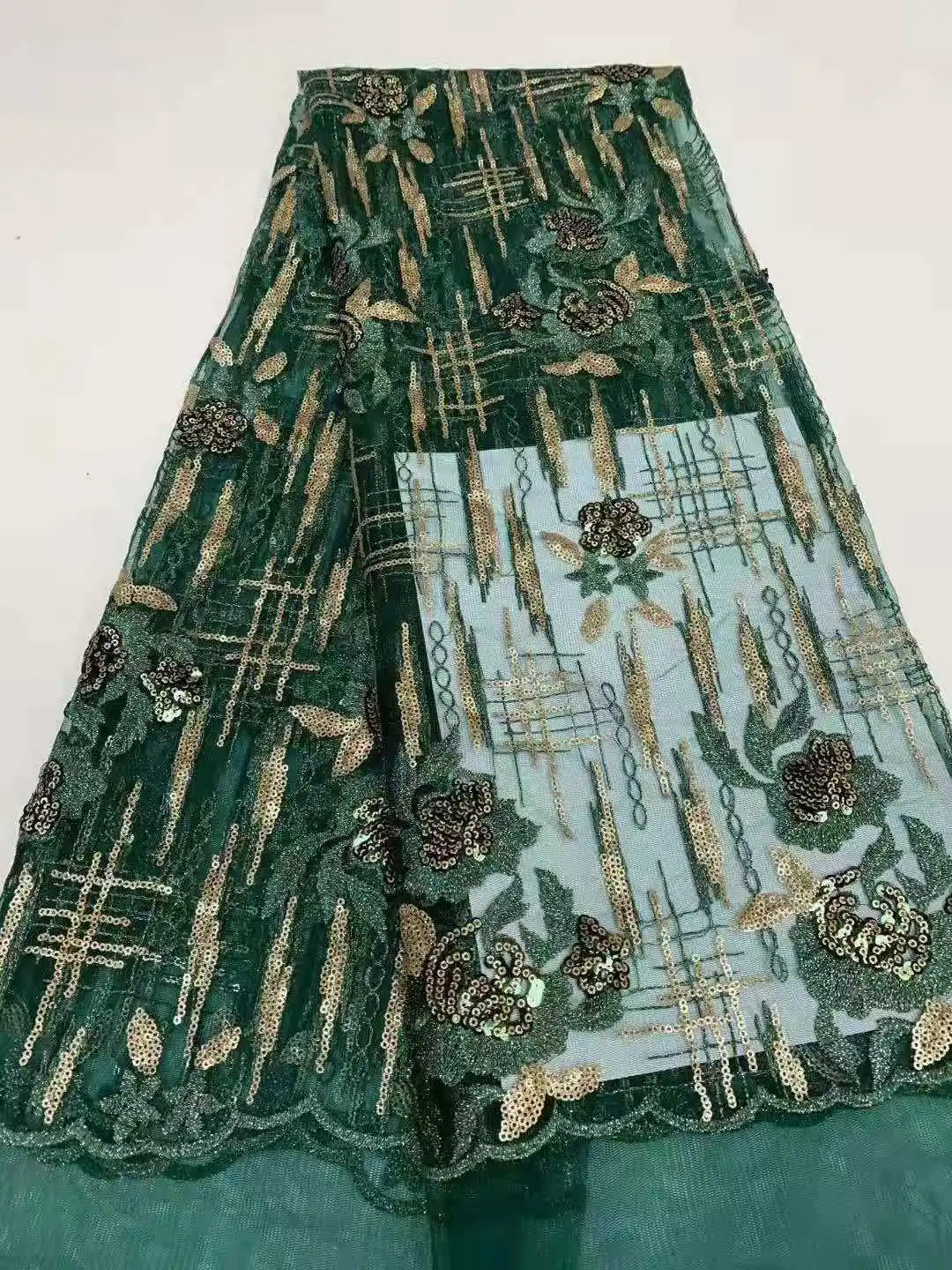 2021 Sequin Beads Lace Fabric Dubai Nigerian Latest African Styles Sequence Tulle Good Quality