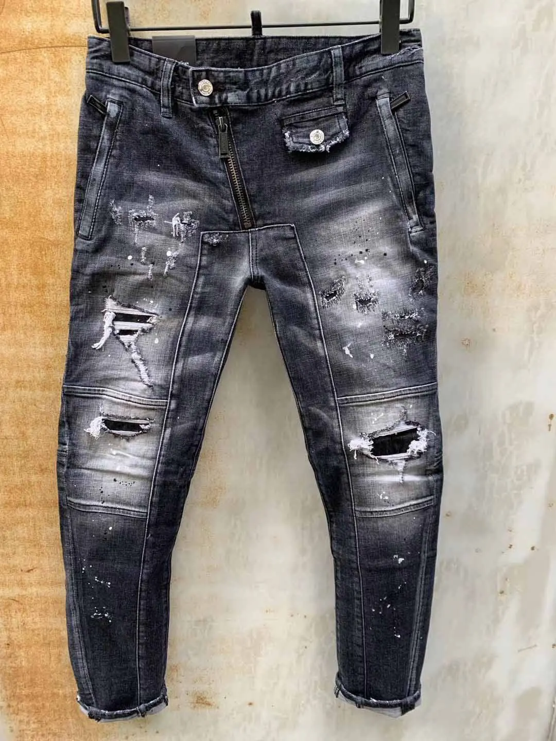 Pantalones vaqueros ajustados de estilo europeo para hombre, jeans elásticos rectos con calaveras plein, color azul de marca, talla grande