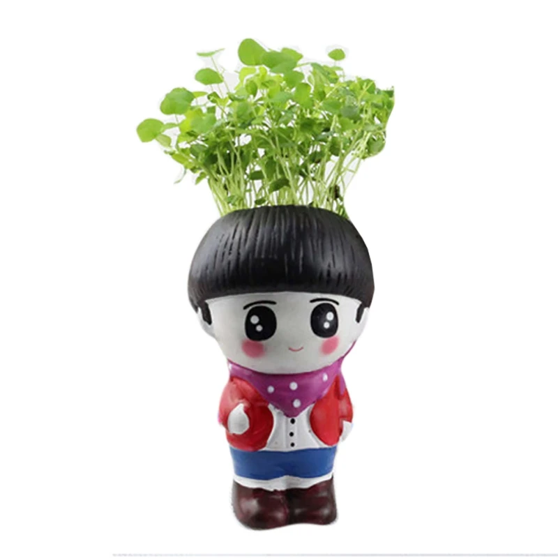 Искусственные горшки Diy завод Керамические ремесла трава голова кукла творческие подарки мясистый небольшой цветочный горшок офисное украшение плантатор - Цвет: B1