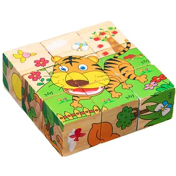 

Educational Toy Cognitive Cartoon 3D Animal Pattern Wooden Cube Block Early Childhood Intelligence Development Kid Educational