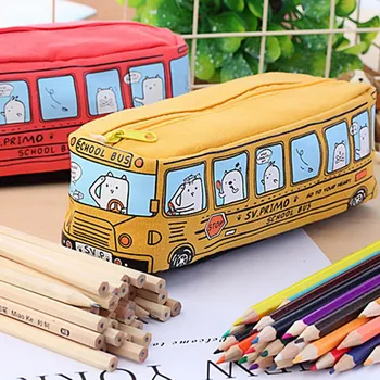 

Creative Cute Small Animal School Bus Stationery Canvas Pencil Case Organizer Pencil Bag Gift Office School Stationery Supply