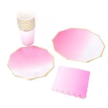 Одноразовый набор посуды розовый одноразовая бумажная посуда бумажные тарелки и стаканы тканевый Набор для украшения дома Вечерние