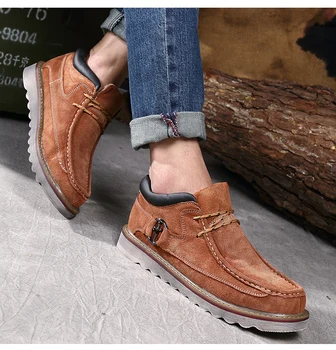 

new size45 Brand Genuine Leather Warm With Fur Casual Snow Boots Male Shoes For Men Adult Autumn Winter Classic Walking Sneakers