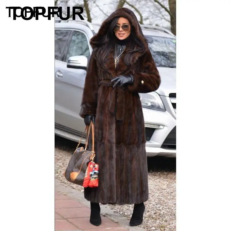 Женская длинная шуба из меха норки TOPFUR теплая зимняя натурального на заказ |
