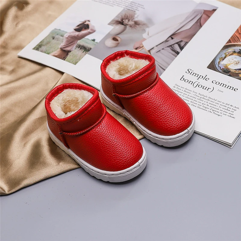 KushyShoo/зимние сапоги для девочек; Новинка года; Детские зимние сапоги из искусственной кожи; теплая хлопковая обувь; зимние сапоги для малышей; теплая детская обувь - Цвет: Красный