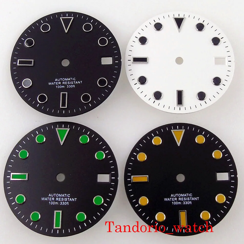 

For 24 Jewels NH35A NH36A Automatic Movement 28.5mm Black White Sterile Watch Dial With Date Window