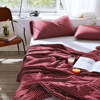 

knitted cotton quilted bedspread bed blanket japan style stripe throw for children adult nordic comforter quilt blankets