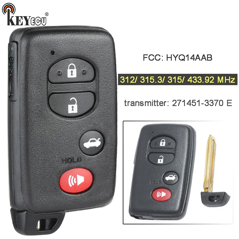 KEYECU 314,3 МГц/315 МГц/312 МГц/433,92 МГц HYQ14AAB 271451-3370 умный дистанционный ключ-брелок от машины для Avalon Camry Corolla 2007-2013