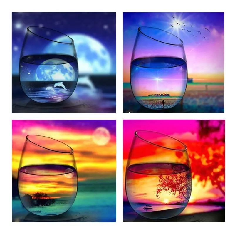 

4 Pack 5D Diamond Painting Set Decorating Cabinet Table Stickers Crystal Rhinestone Diamond Embroidery Paintings Pictures for S