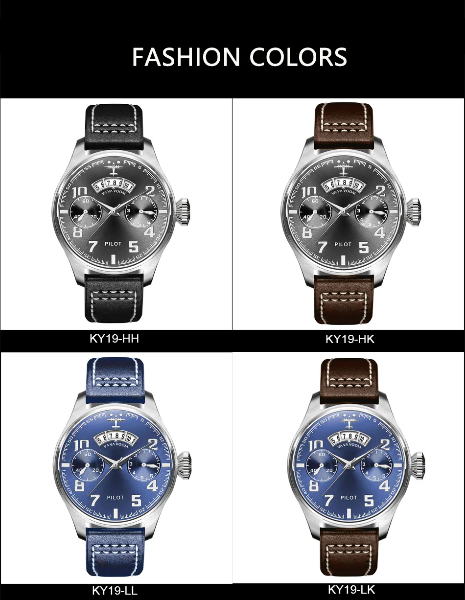 Airplane Sports Military Blue Dial Pilot Calendar Men Wristwatch Chronograph Fashion Casual Brand Army Brown Leather Watches