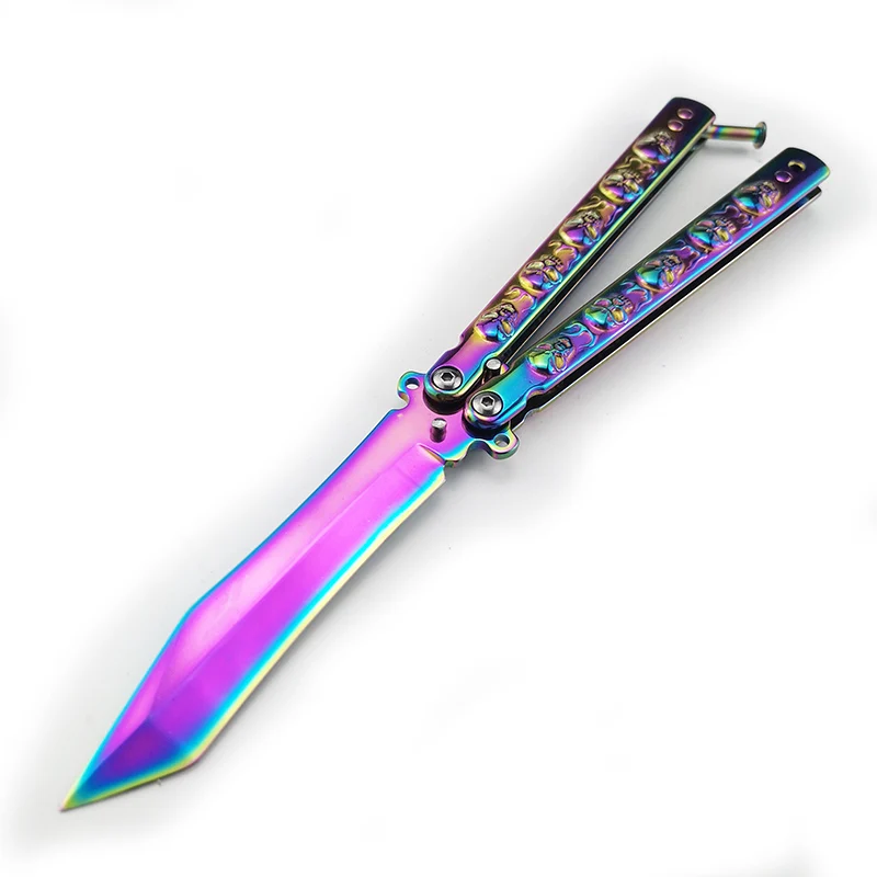 Бабочка в ноже s, выживания 3D титановый нож, тренировочный нож, CS GO плеер карманный нож, тупое лезвие стали - Цвет: rainbow titanium