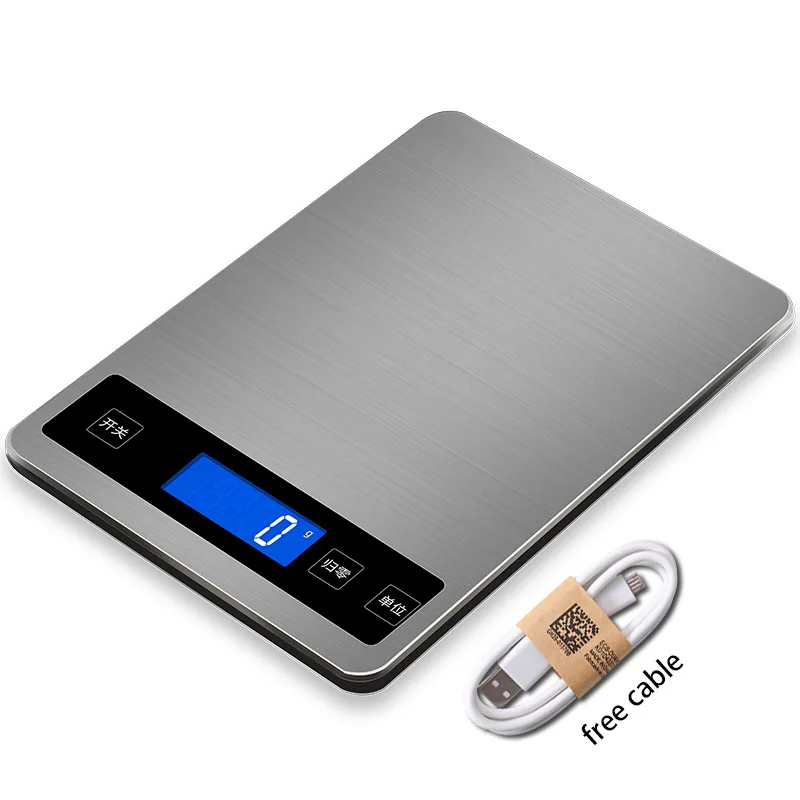 AMINNO LED электронные весы USB перезаряжаемые цифровые кухонные весы грамм / унция / мл весы для выпечки и приготовления пищи - Цвет: Silver