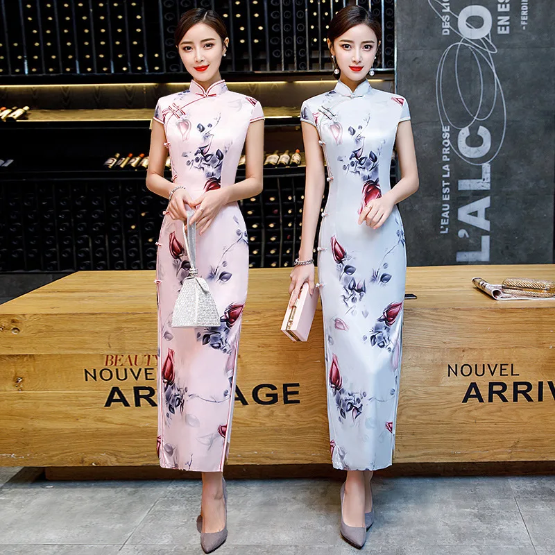 SHENG COCO женское длинное платье с розами Qipao розовое платье Чонсам для банкета китайское свадебное платье Восточный стиль воротник 3XL 4XL