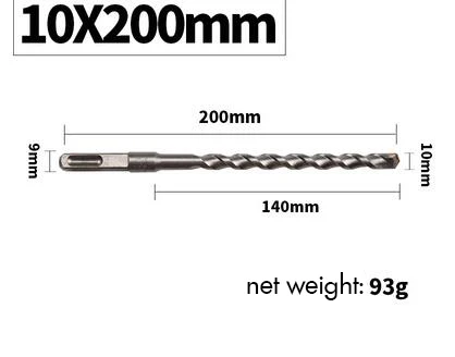 10x200 Square Shank 1 шт. электрическое ударное буровое долото 6/8/10/12 мм квадратный/круглый хвостовик, хром-ванадиевая сталь Сталь плюс для каменной кладки бетонная стена цемента - Цвет: 10x200 Square Shank