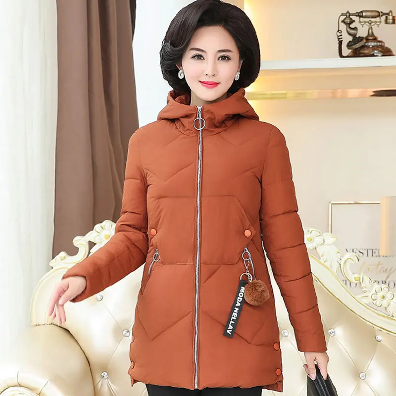 

Mom Winter Cotton-padded Jacket Coat Mid-length New Style Hooded down Jacket Cotton-padded Clothes Middle-aged Large Size Winter