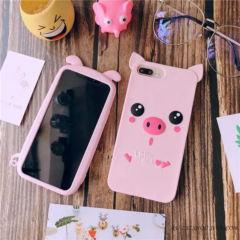 Для iPhone 7 6 S 8 Plus чехол 3D милый мультяшный розовый поросенок уши мягкий силиконовый