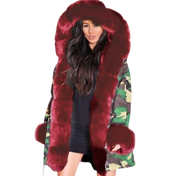 

Women Hooded Coat Winter Warm Daily Shopping Parkas Camouflage Outwear Outdoor Office Faux Fur Slim Casual Thicken