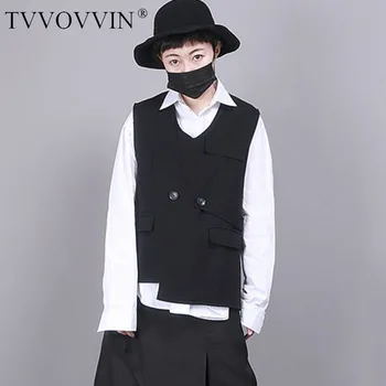 

China Women Loose Fit Black Asymmetrical Split Big Size Vest New V-collar Sleeveless Fashion Tide Spring Autumn 2020 1R853
