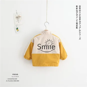 

New Arrival Baby Boys Outerwear Jacket Boys Smile-print Yellow Coat Kids Fashion Spring Autumn Jacket