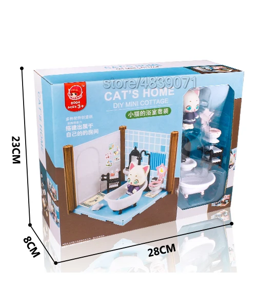 8004 Игрушечная мебель для моделирования, домашний домик для кошек, мини домик для кукольного домика, кухня, спальня, ванная комната, подарок на день рождения для детей, игровой домик, игрушка - Цвет: 8004