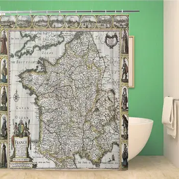 

Bathroom Shower Curtain France Old Map from The Prospect of Most Famous Part Polyester Fabric 72x72 inches Waterproof Bath