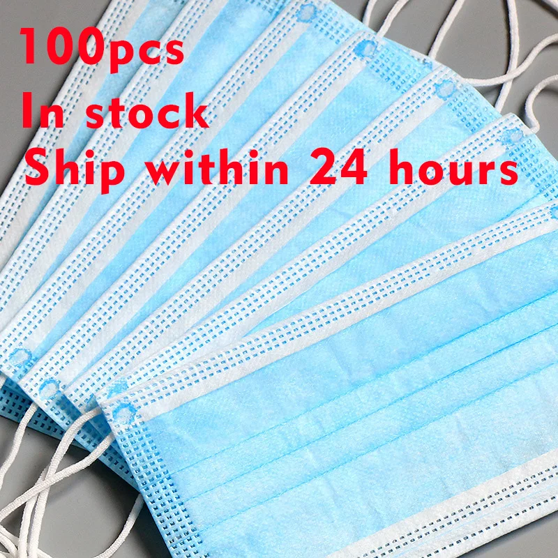 

100Pcs/Pack Disposable mask 3-Layer Non-woven Disposable Elastic Mouth Soft Breathable Flu Hygiene Safe Mask For The Face