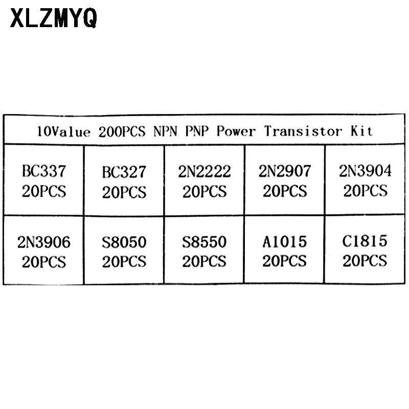 Transistor box Set BC327 BC337 2N2222 2N2907 2N3904 2N3906 S8050 S8550 A1015 C1815 Diode Assort Mix Pack 10Values*20pcs=200pcs