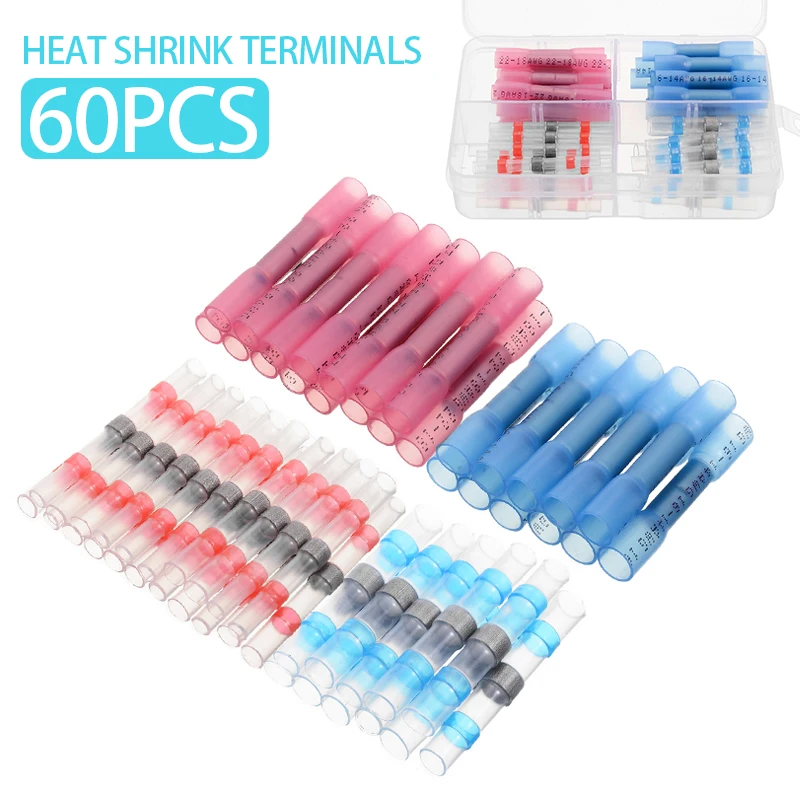 60pcs/set Durable Heat Shrink Solder Seal Wire Connector Crimp Butt Terminals Waterproof Soldering Sleeve Kit | Обустройство дома