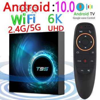Dispositivo de Tv inteligente T95, decodificador con Android 10, 6k, Wifi 2021g y 5g, 2,4g, 3D, voz 16g, 32gb, 64gb, 4k, cuatro núcleos, reproductor multimedia, último de 128