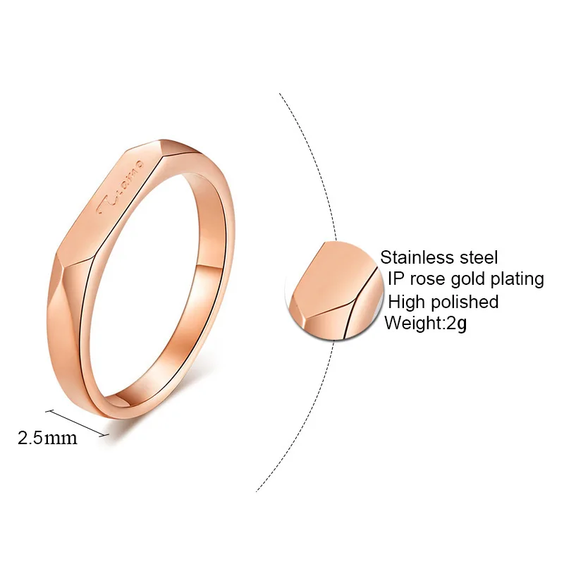 Rose gold 2.5mm Простое обручальное кольцо для женщин и мужчин Tiamo итальянский I Love You парное кольцо из нержавеющей стали ювелирные изделия - Цвет основного камня: Rose gold 2.5mm