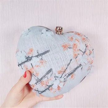 

2020 handmade heart evening bags Cotton and linen flowers banquet bags with chain dinner clutch wallets MN1434