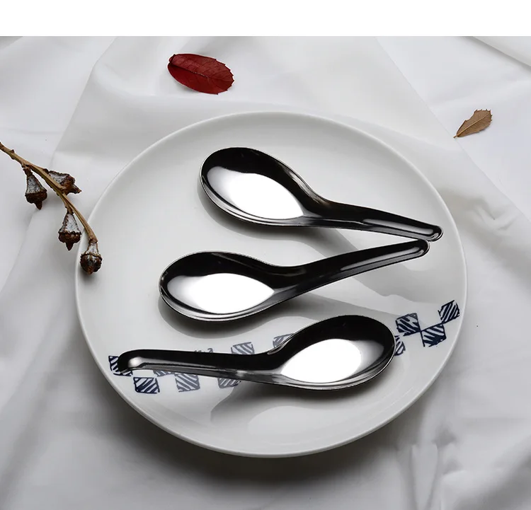 304 Stainless Steel Flat Spoon with Hook 1mm Thick Wandering Peddler Tableware Multi-Specification Classic Chinese Style Spoon C