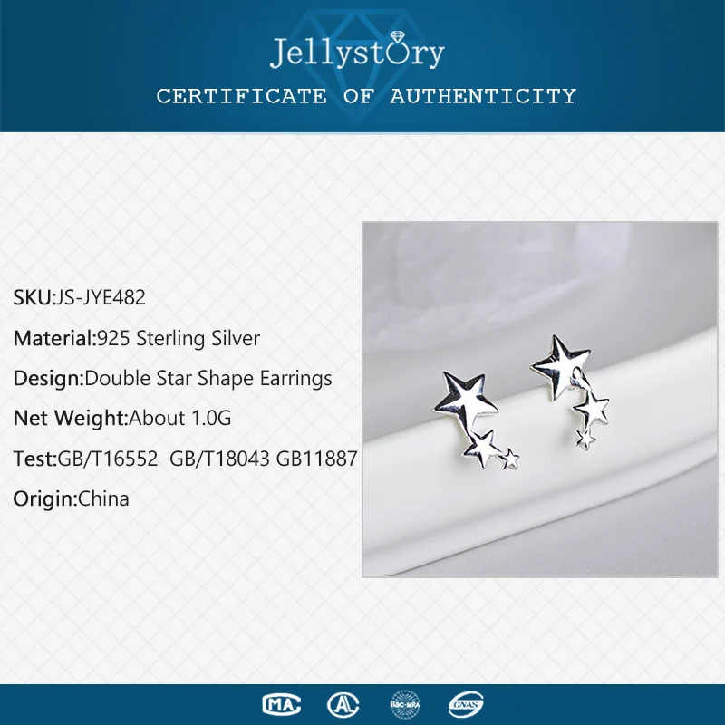 Jellystory, трендовые серьги-гвоздики для женщин, 925 пробы, серебряные, в форме звезды, серьги, ювелирные изделия, для свадьбы, помолвки, вечерние, подарок
