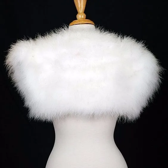 Ethel Anderson, накидка из белого страуса и перьев, свадебная меховая куртка, болеро для невесты, зимнее меховое болеро для свадебной вечеринки, женская накидка