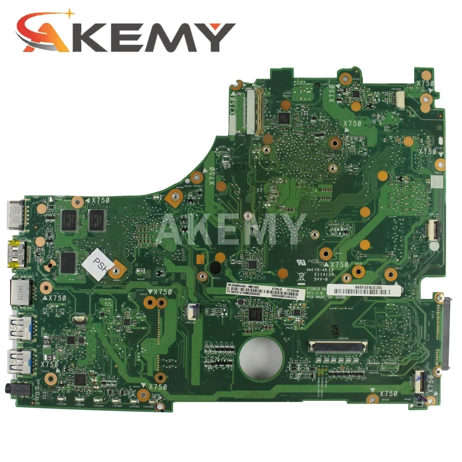 Akemy X750LN laptop motherboard For Asus X750LB X750LN X750L K750L A750L mainboard motherboard test 100% I5-4100U CPU GT840M/2GB