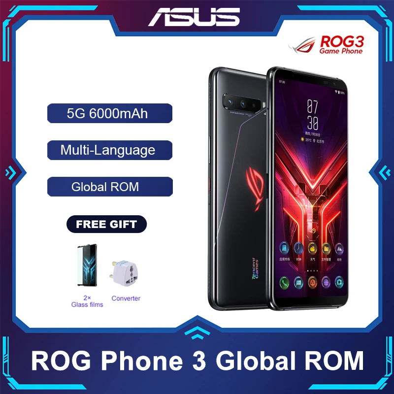 ASUS ROG Phone 3 5G Смартфон Snapdragon 865/865 плюс 128 ГБ 256 Rom 6000 мАч NFC Android Q 144 Гц FHD + безрамочный