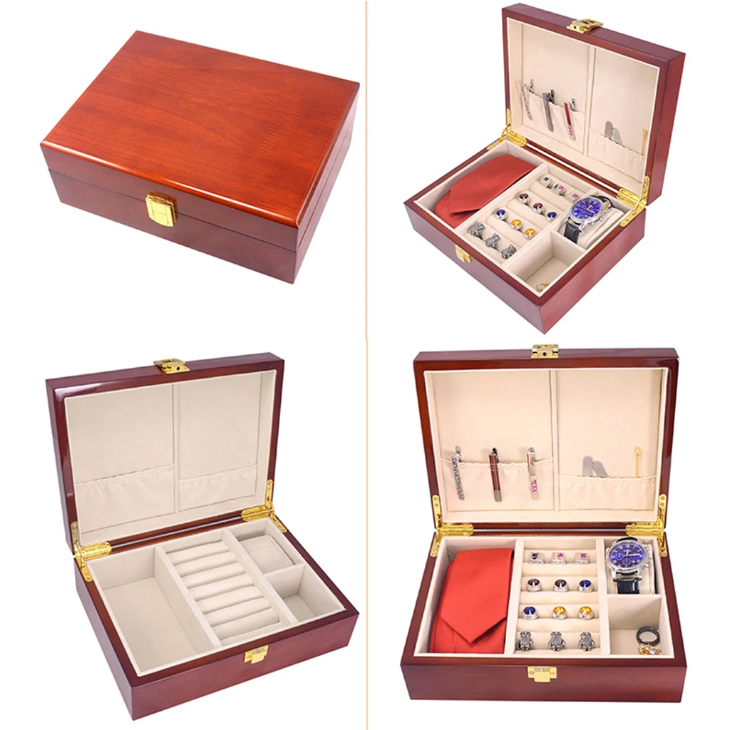Wood Luxury Cufflinks Case Wooden Jewellery Box Rectangle Painted Jewelry Packaging For Men 