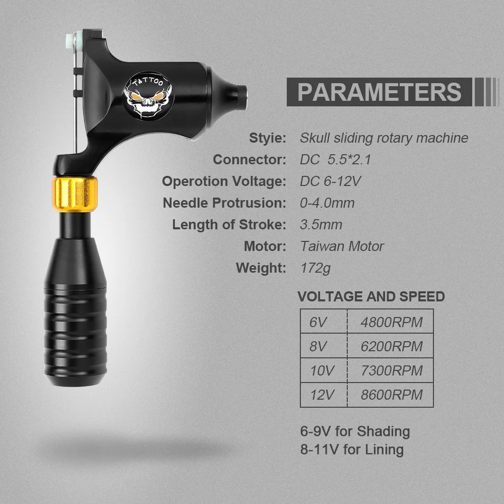Профессиональный вращающийся слайдер, 8 Вт, двигатель, тату-машинка, пистолет, DC 5,5, подключенный, для тату-художников, черный, M624A