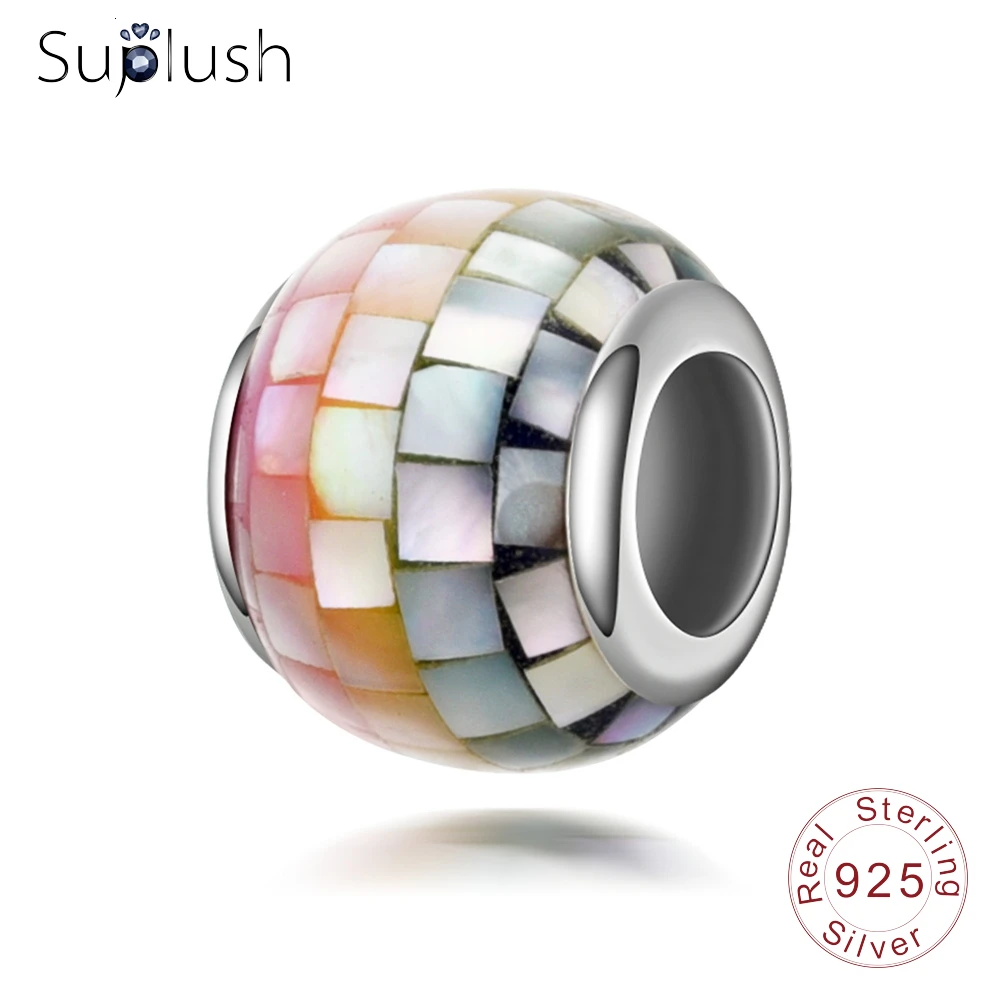 

Suplush 100% 925 Sterling Silver Charm Bead Rainbow Mosaic Charm Fit Original Brand Bracelet Bangle Women DIY Europe Jewelry