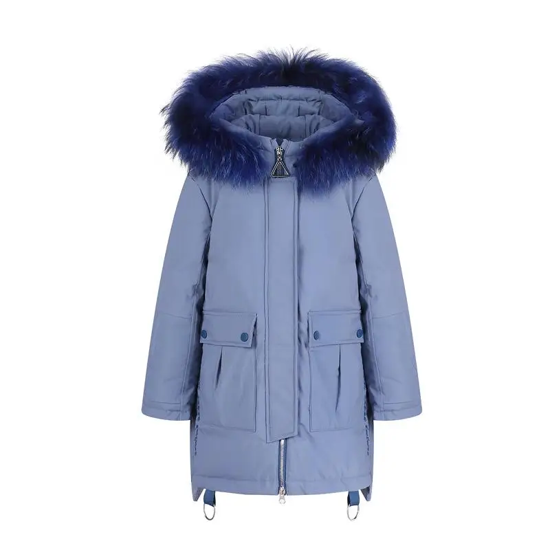 

2019 Girls Winter Jacket Thick Warm Raccoon Fur Long Down Jacket For Girl 5-14 Years Children Snowsuit Teenage Parka Coat