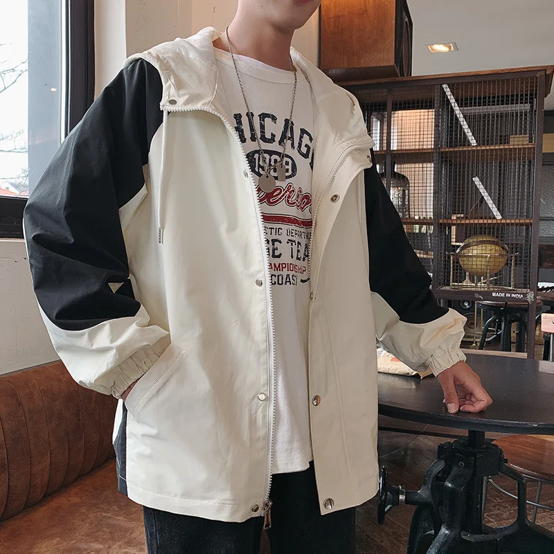

Autumn New Hooded Jacket Men Fashion Contrast Color Casual Jacket Coat Man Streetwear Wild Loose Hip Hop Bomber Jacket Men
