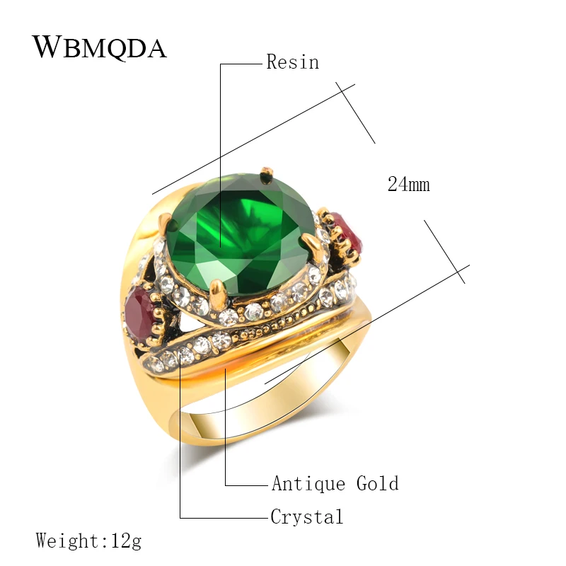Wbmqda, 3 цвета, Модные Винтажные большие кольца для женщин, античное золото, роскошное, старое время, Корт, Турция, ювелирное изделие, новинка