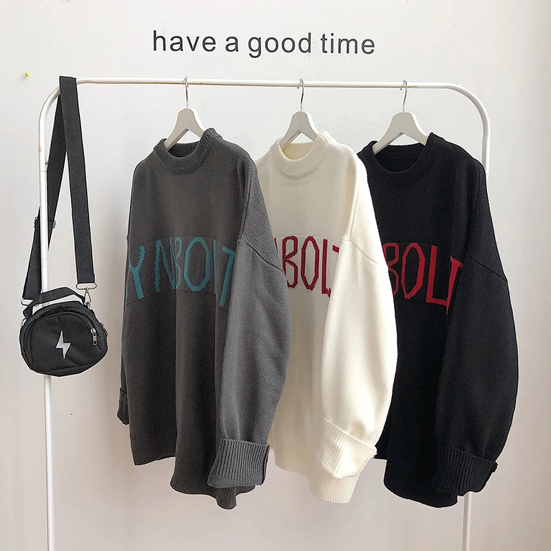 New autumn/winter slimming students pure color cotton sweater loose casual round collar personality youth men's wear