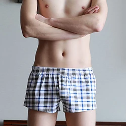 Solid Cotton Men Underpants Boxer Plaid Printed Breathable U Convex Design Wear Resistant Low-waist Comfortable Boxers Mens Soft - Цвет: Gery Plaid
