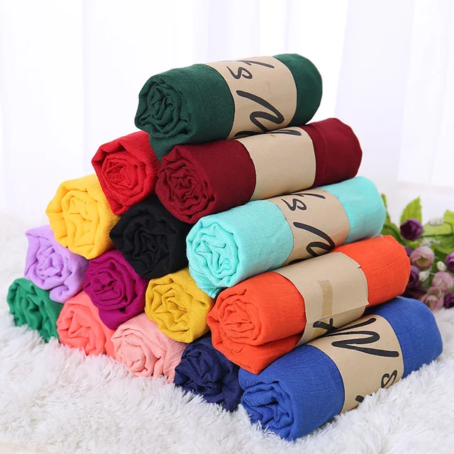 Bufanda lisa de algodón para mujer, chal de verano, suave y de gran tamaño, femenino, hiyab musulmán, 2019