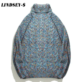 

LINDSEY SEADER Mens Sweaters Vintage Japanese Turtleneck Warm Sweater Mens Knit Loose Sweater Fashionable Winter Clothes