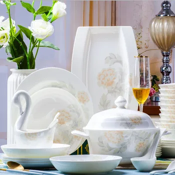 

60 Heads Jingdezhen Ceramic Dinner chinese dishes Dinner Tableware Bowl Salad Noodles Bowl Plate Dinnerware Sets Tableware